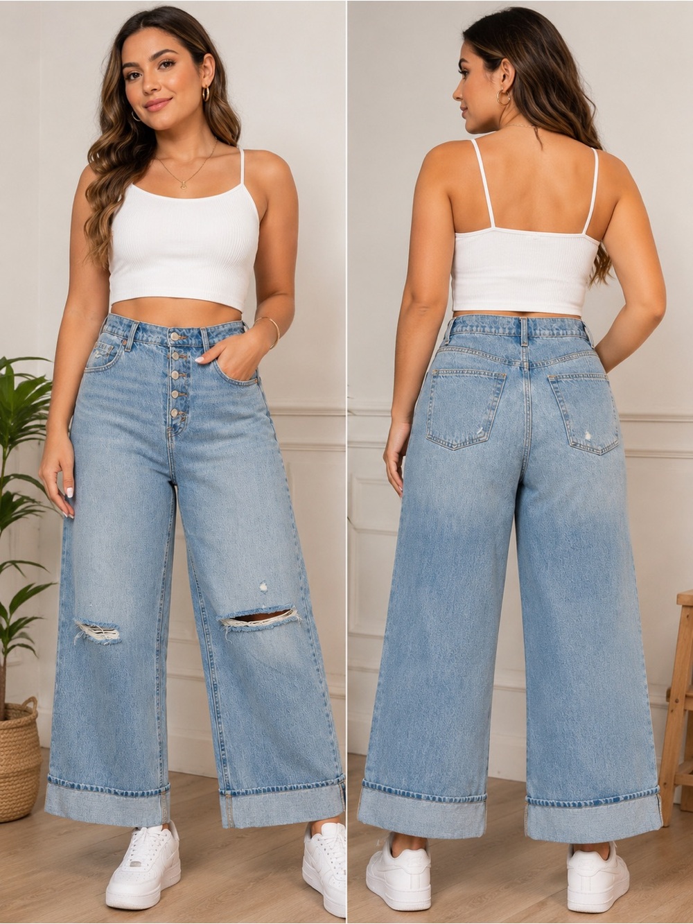Universal Thread Light Blue High-Rise Wide Leg Distressed Jeans